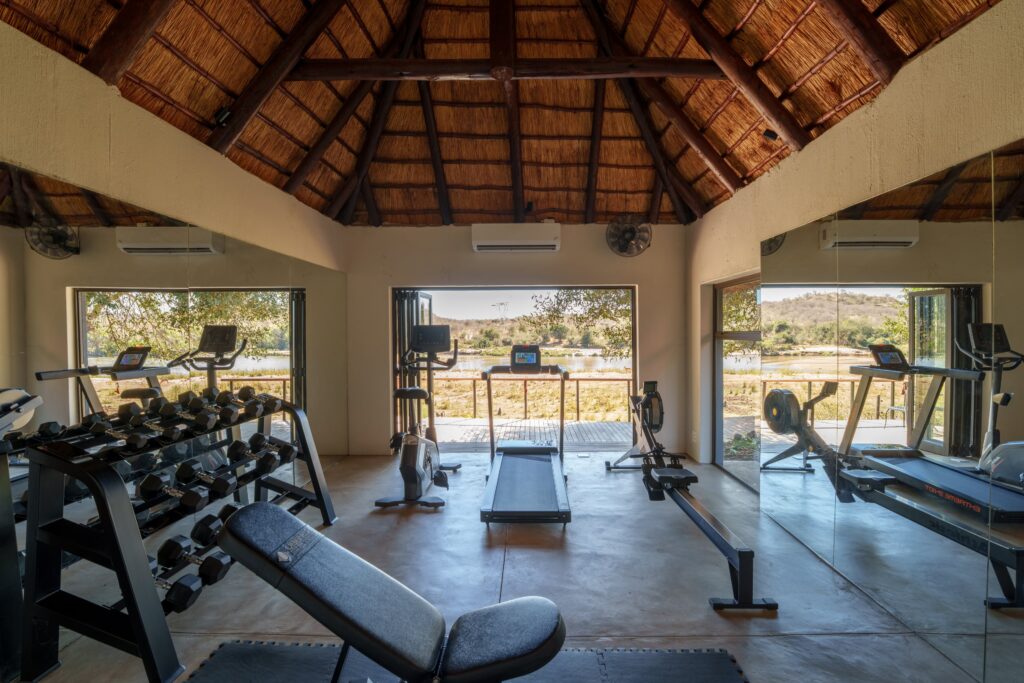 Gym overlooking the river in our safari retreat